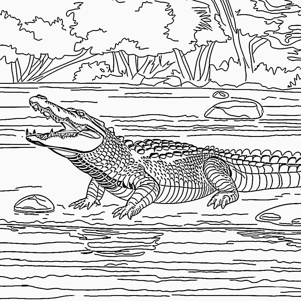 Tranh tô màu cá sấu lớn dũng mãnh trong tự nhiên