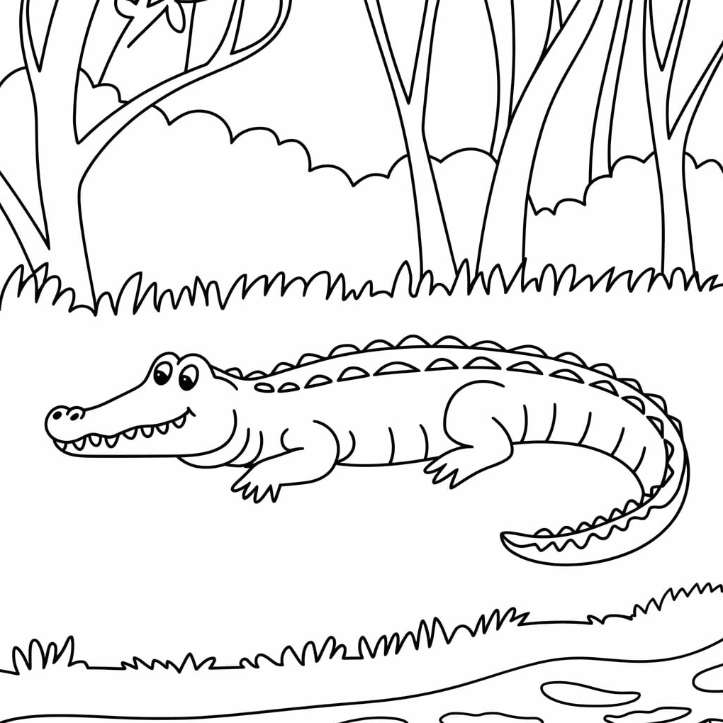 Tranh tô màu cá sấu nằm nghỉ ngơi thong thả