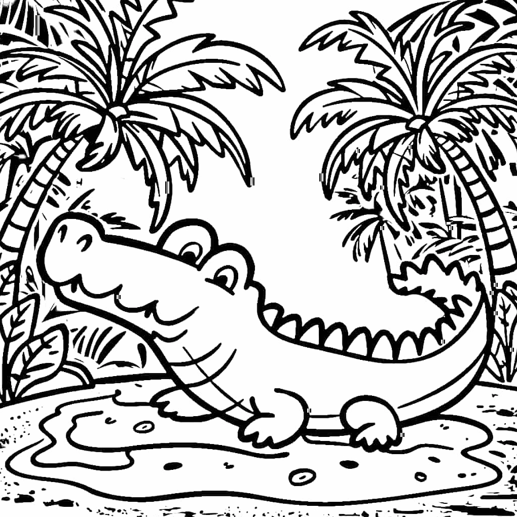 Tranh tô màu cá sấu nhỏ mỉm cười thân thiện với bé