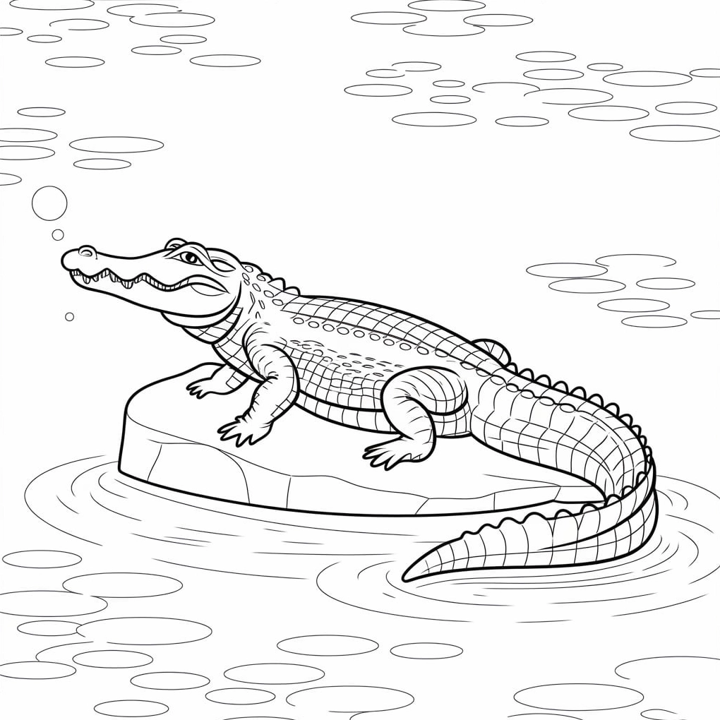 Tranh tô màu cá sấu trong đầm lầy hoang dã