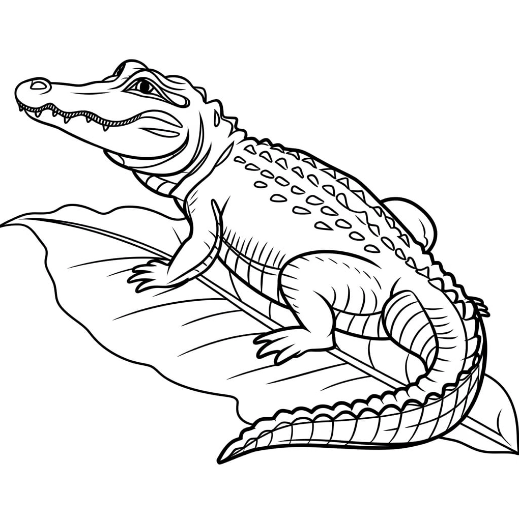 Tranh tô màu cá sấu và chiếc lá cây to che nắng