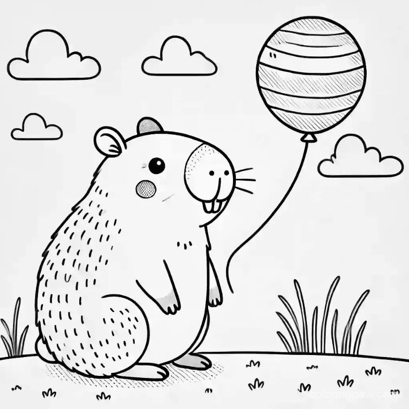 Tranh tô màu capybara chibi số 1 với nét vẽ đơn giản ngộ nghĩnh