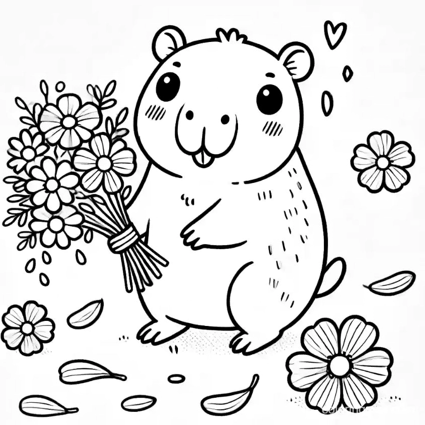 Tranh tô màu capybara chibi số 2 đang ngồi thư giãn