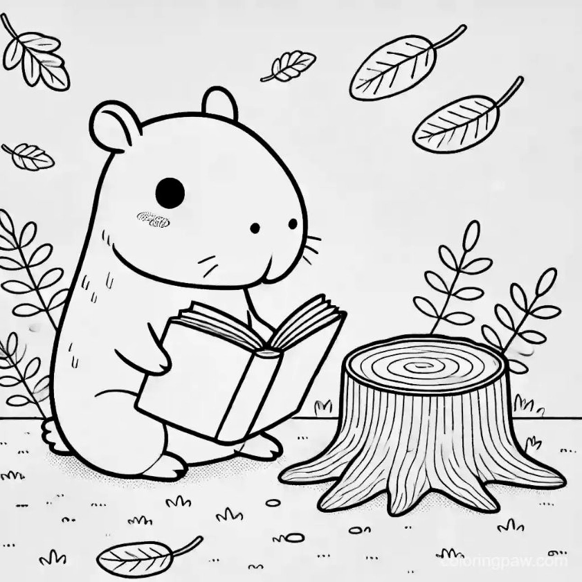 Tranh tô màu capybara chibi số 5 có biểu cảm ngốc nghếch