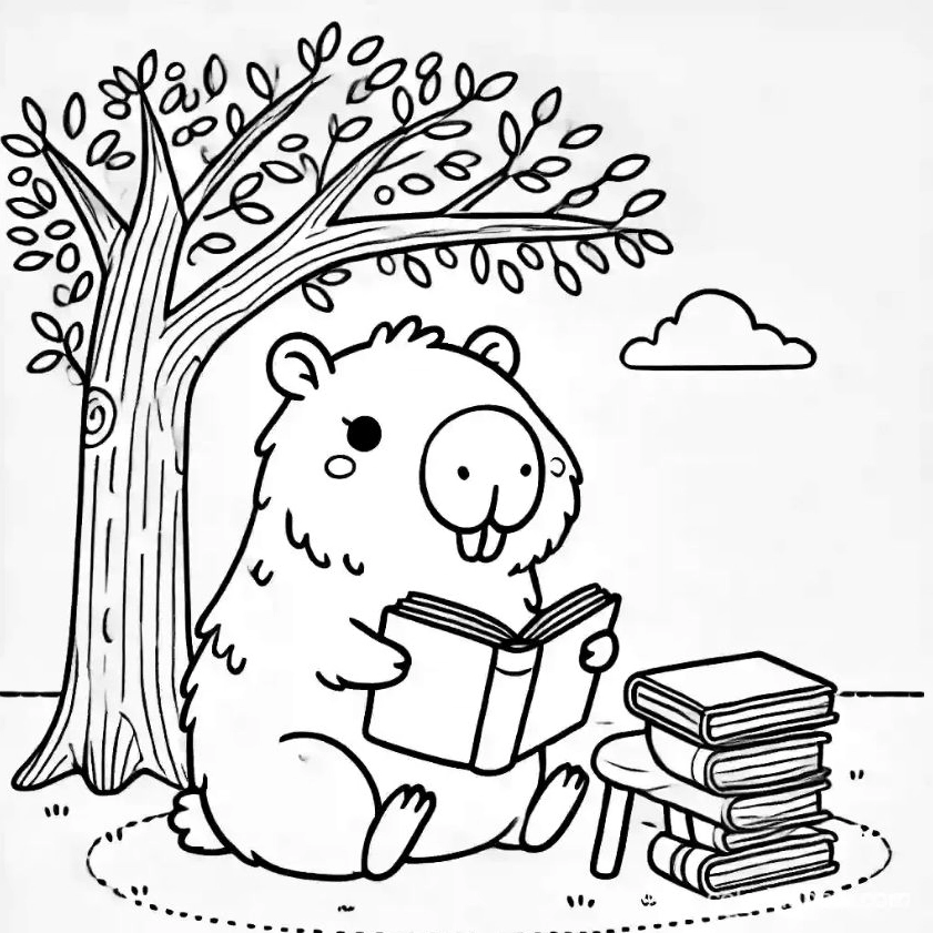 Tranh tô màu capybara chibi số 6 cực kỳ cute