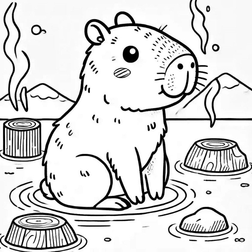 Tranh tô màu capybara chibi số 7 với đường nét sắc sảo