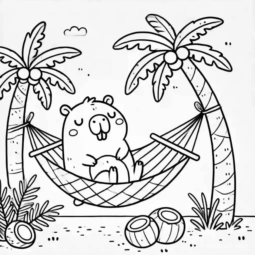 Tranh tô màu capybara chibi số 8 đang mỉm cười
