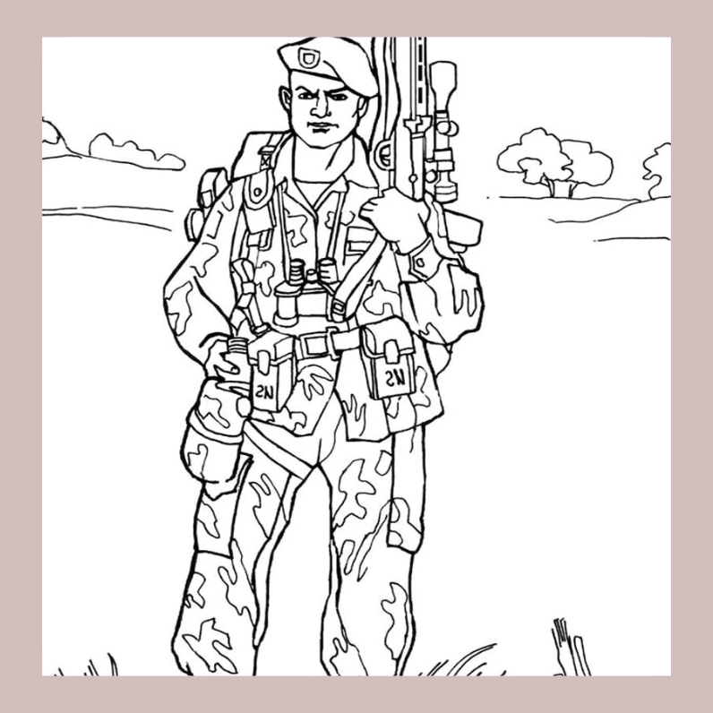 Tranh tô màu chú bộ đội hải quân 11 đứng gác dưới ánh mặt trời rực rỡ