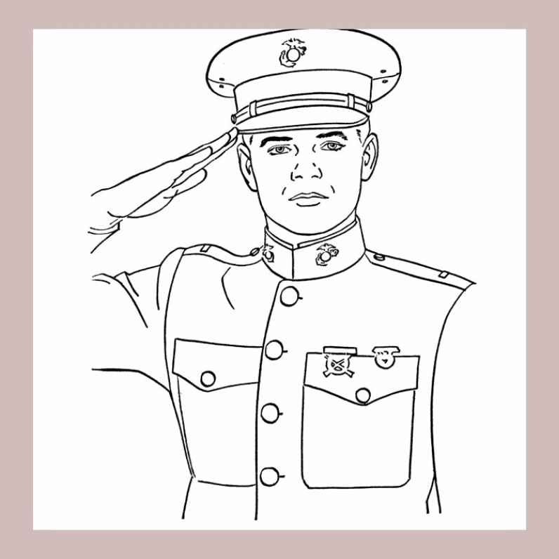 Tranh tô màu chú bộ đội hải quân 2 bồng súng trang nghiêm