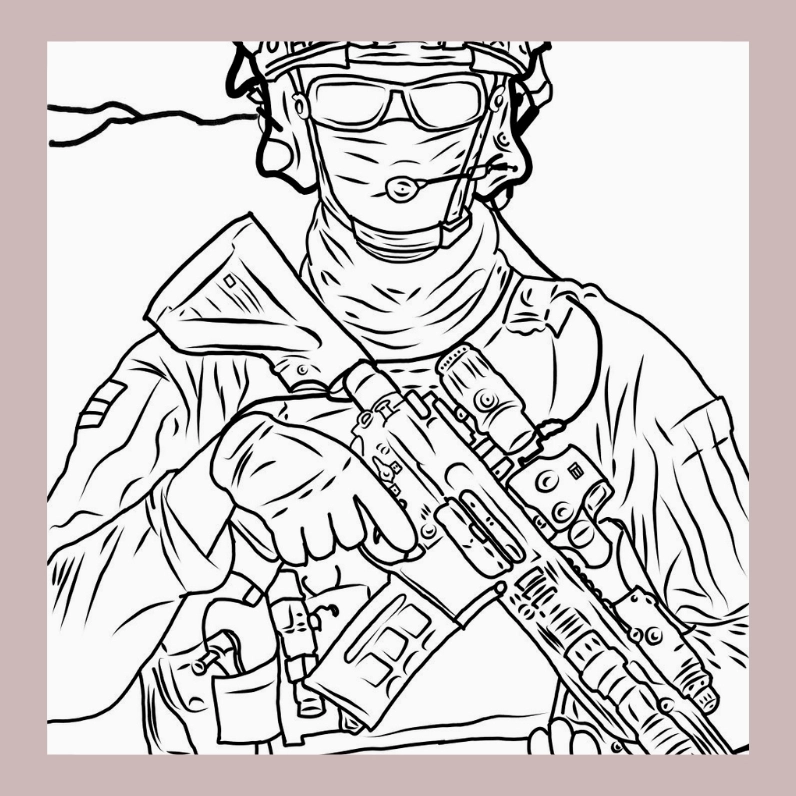 Tranh tô màu chú bộ đội hải quân 5 bên cột mốc chủ quyền