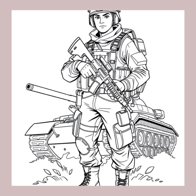 Tranh tô màu chú bộ đội hải quân 8 cùng lá cờ Tổ quốc bay phấp phới