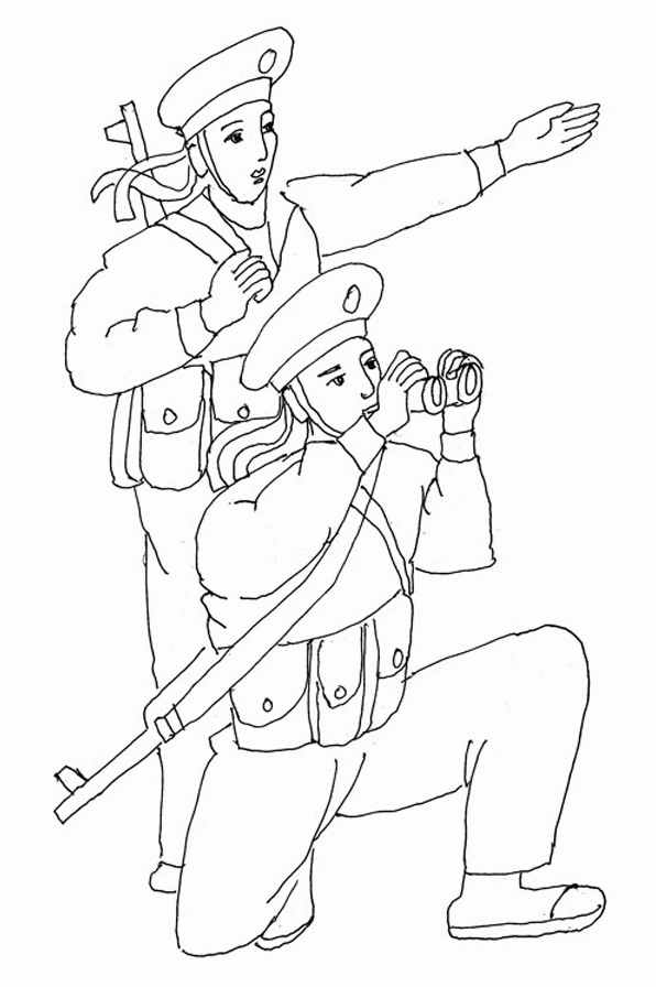 Tranh tô màu chú bộ đội ngoài đảo xa hiên ngang cầm súng