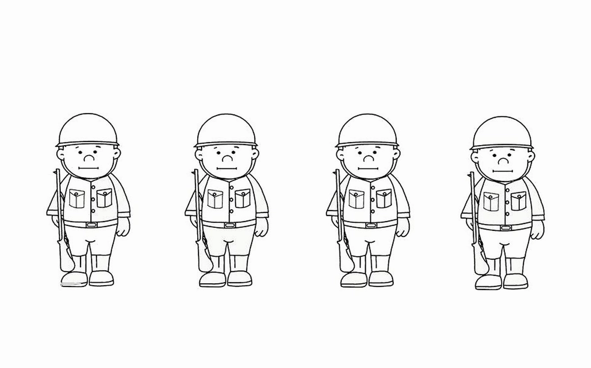 Tranh tô màu chú bộ đội số 5 hành quân nhịp nhàng