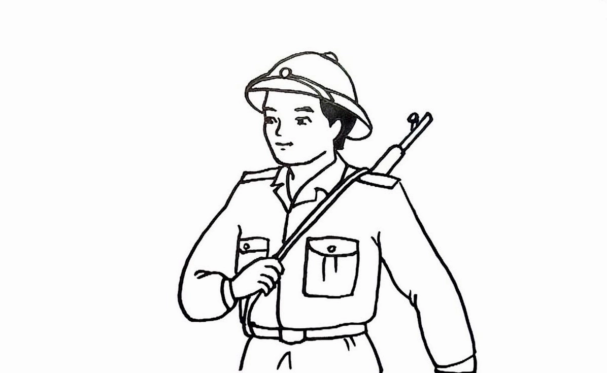 Tranh tô màu chú bộ đội số 6 hiên ngang bảo vệ tổ quốc