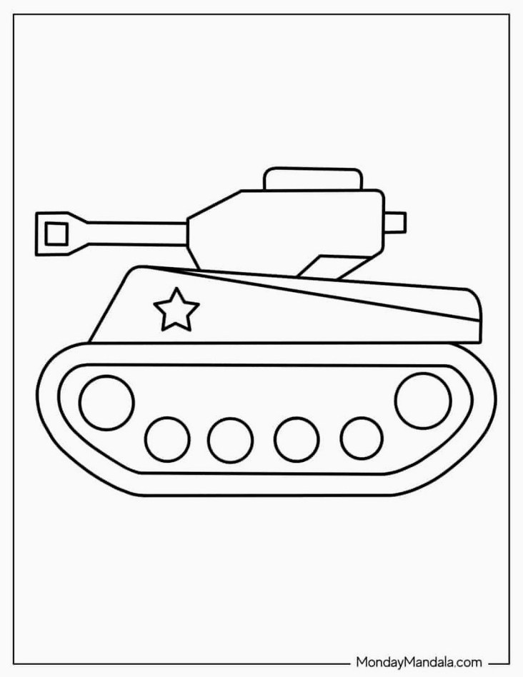 tranh tô màu chú bộ đội và xe tăng số 1