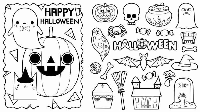 Tranh tô màu chủ đề Halloween vui nhộn