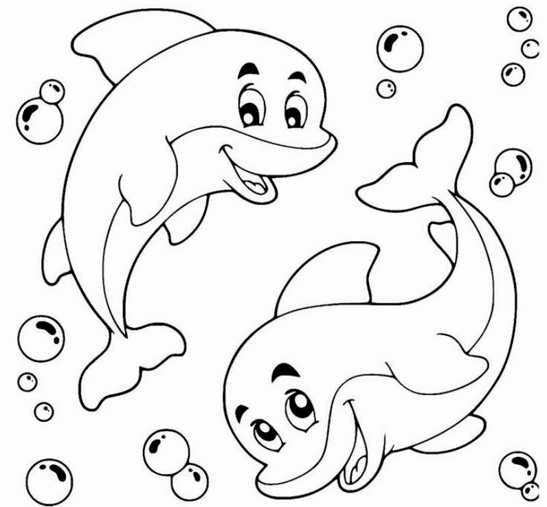 tranh tô màu con cá heo bơi tung tăng