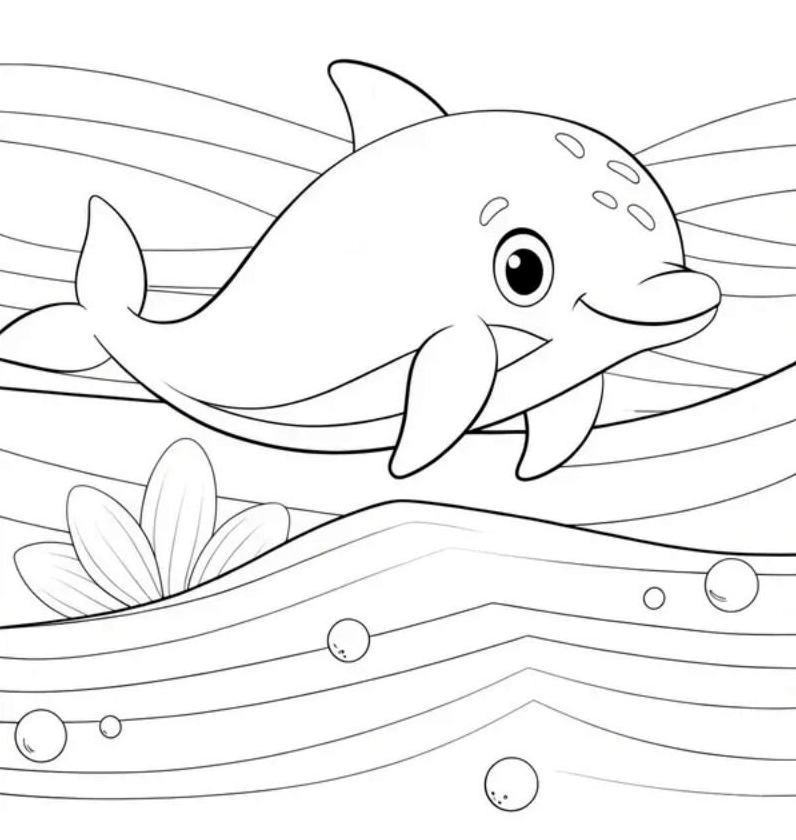 tranh tô màu con cá heo đang nhảy lên khỏi mặt nước