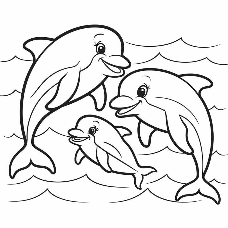 tranh tô màu con cá heo thân thiện