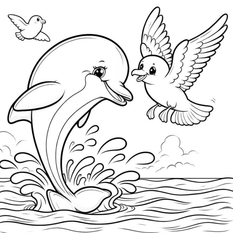 tranh tô màu con cá heo vui đùa