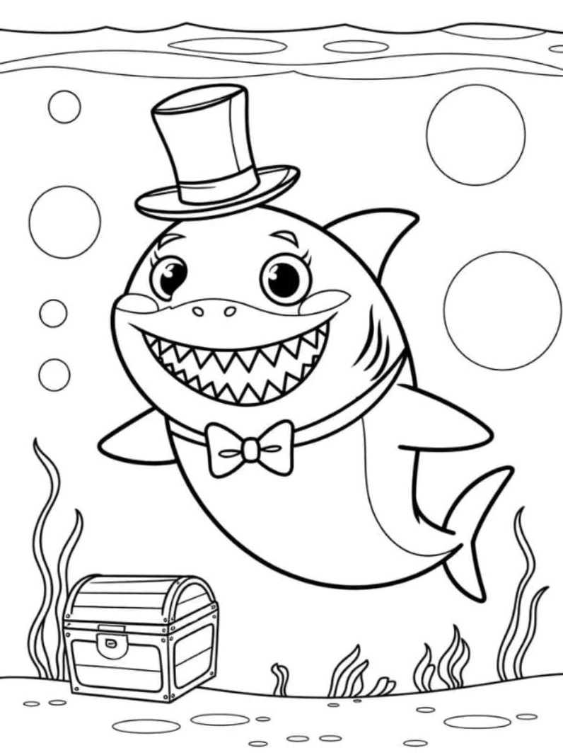 tranh tô màu con cá mập bơi lội