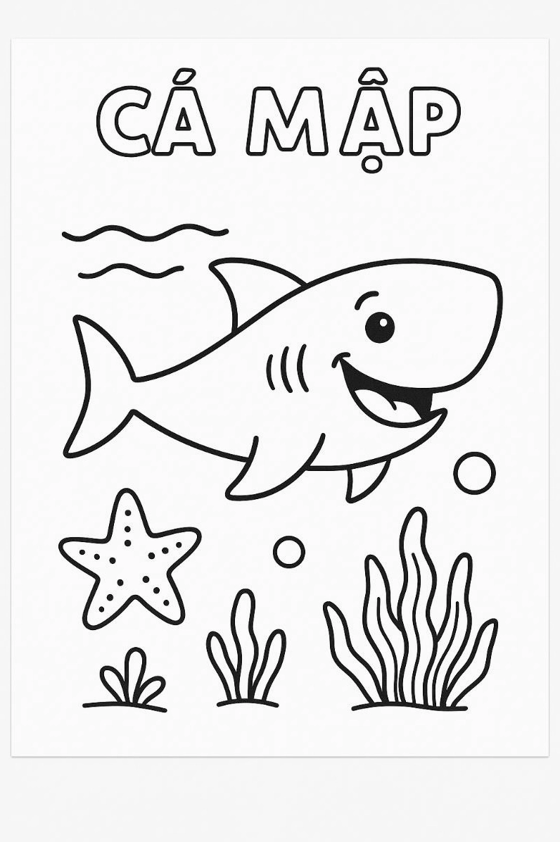 tranh tô màu con cá mập đang bơi