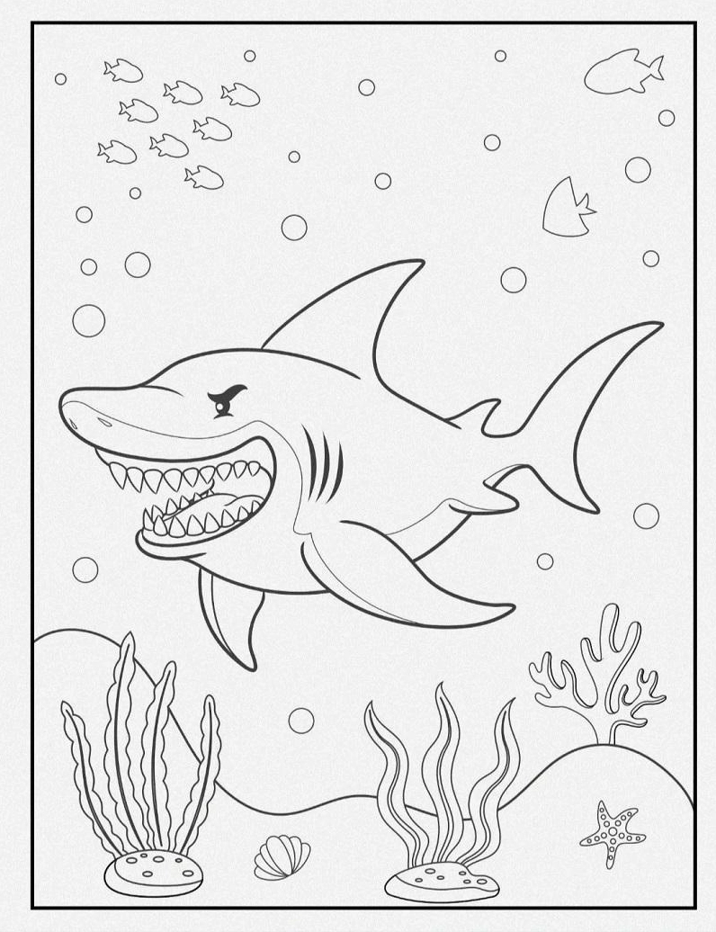 tranh tô màu con cá mập khổng lồ