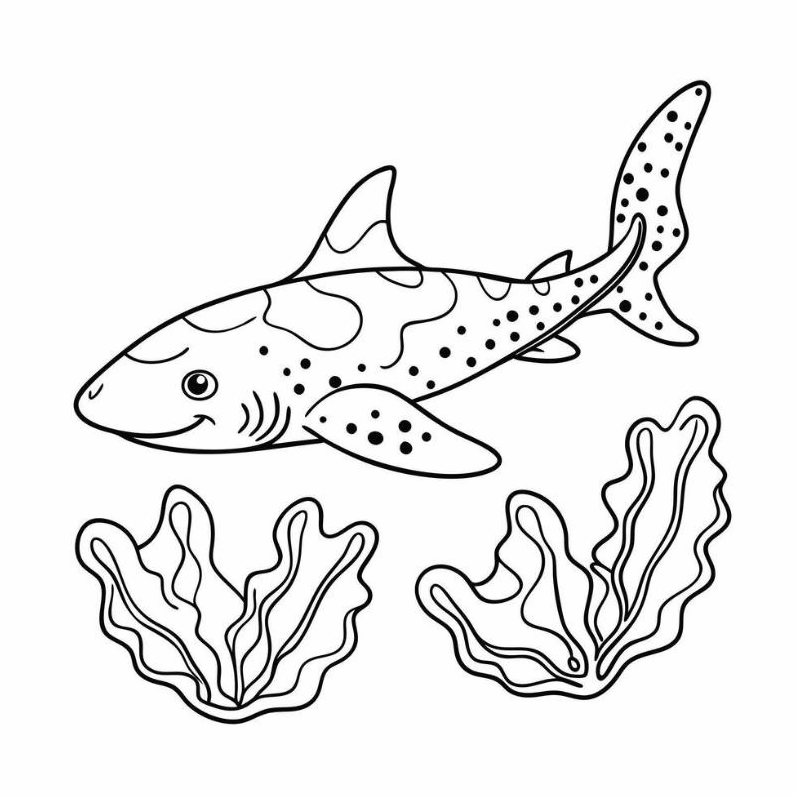 tranh tô màu con cá mập mạnh mẽ