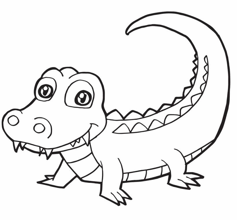 Tranh tô màu con cá sấu dễ thương với đôi mắt to tròn