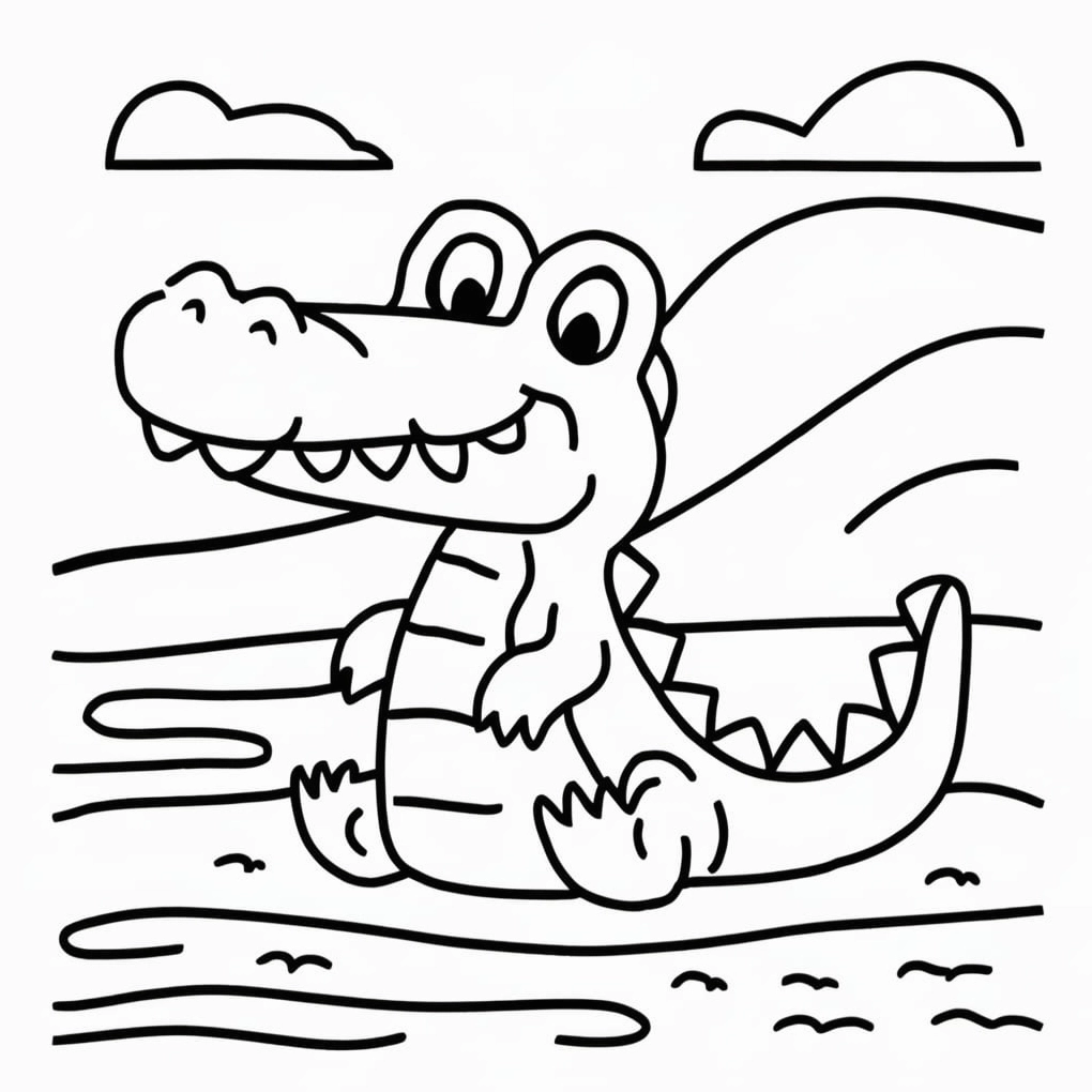 Tranh tô màu con cá sấu hoạt hình ngộ nghĩnh dễ thương