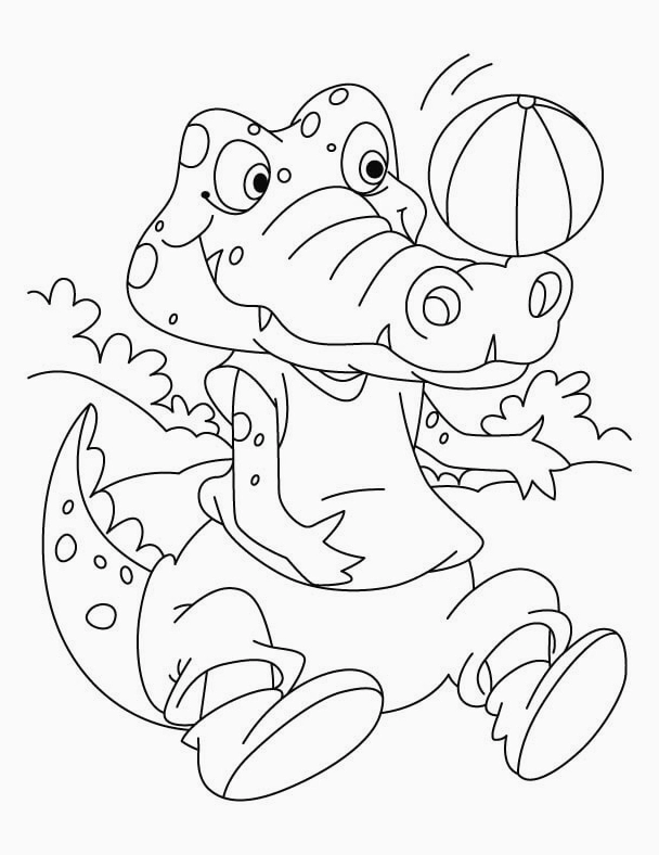 Tranh tô màu con cá sấu và quả bóng tròn