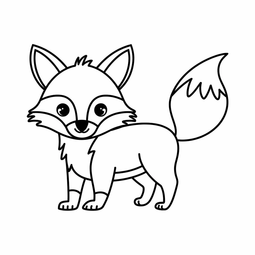 Tranh tô màu con cáo dễ thương mỉm cười đáng yêu cho bé