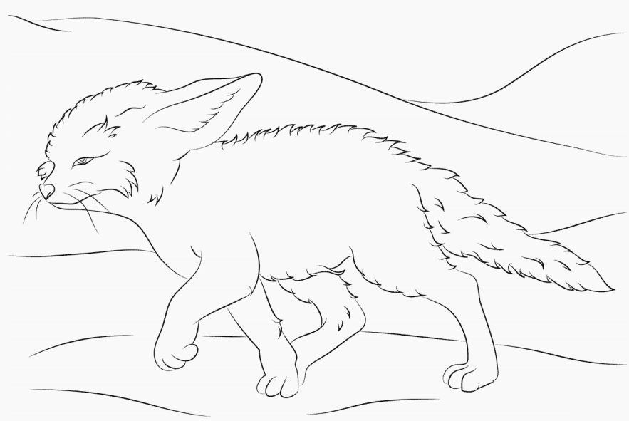 tranh tô màu con cáo fennec đang di chuyển