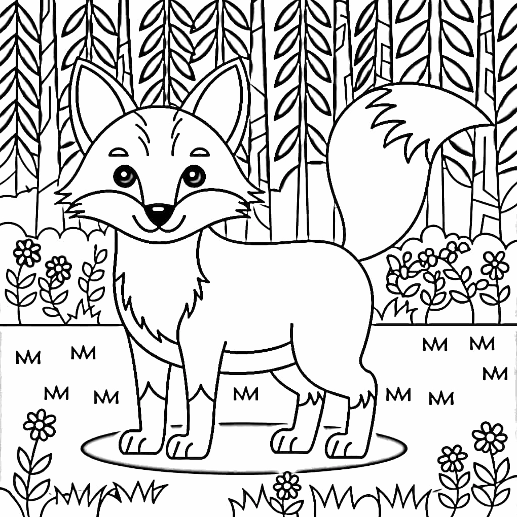 tranh tô màu con cáo nhỏ trong rừng