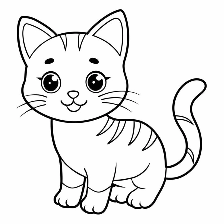 Tranh tô màu con mèo chibi dễ thương 1