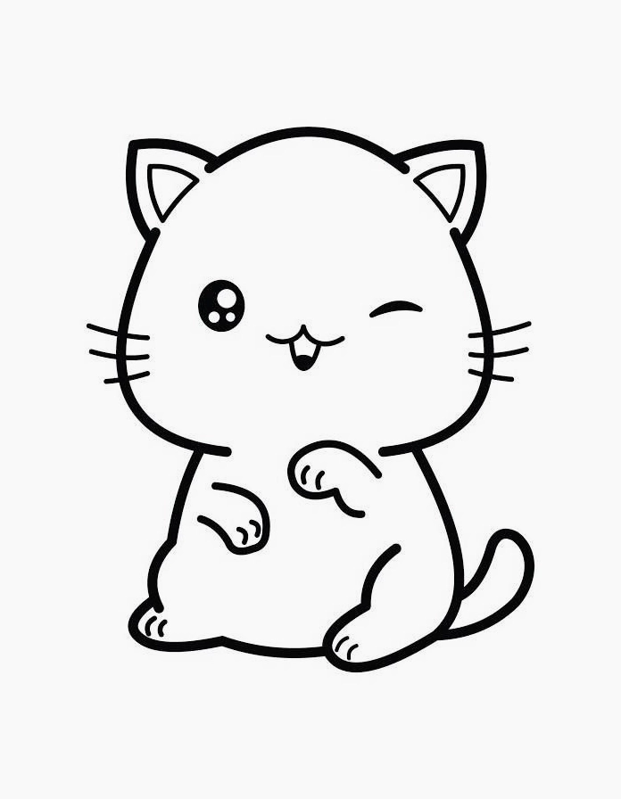 Tranh tô màu con mèo chibi dễ thương 4