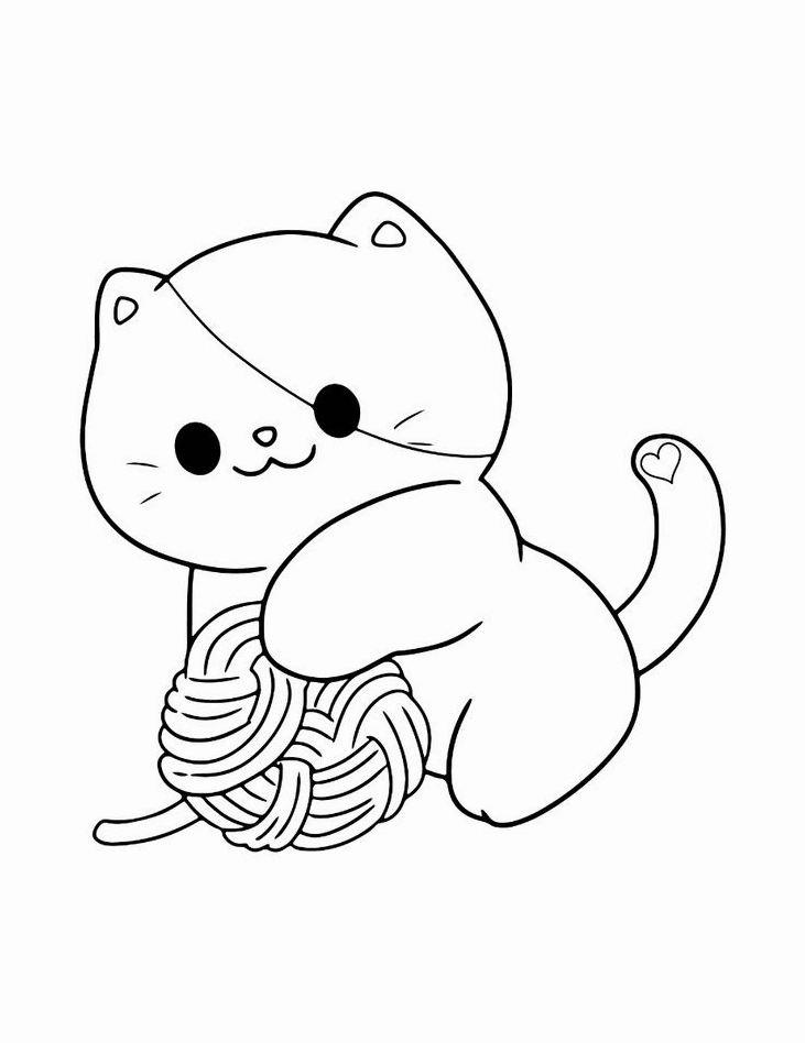 Tranh tô màu con mèo chibi dễ thương 5