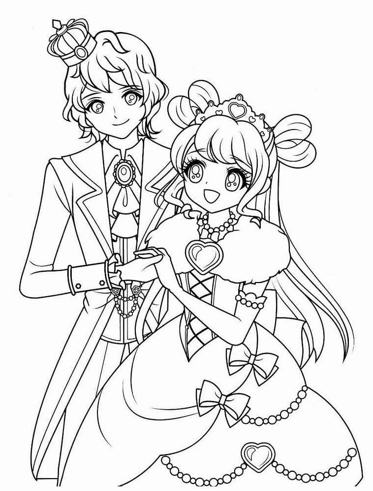 Tranh tô màu công chúa anime và hoàng tử lãng mạn