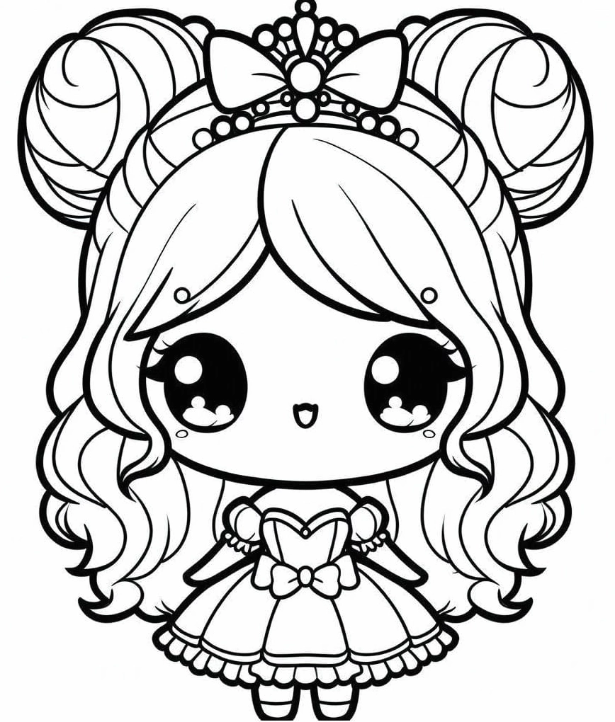 Tranh tô màu công chúa chibi cute đáng yêu trong bộ trang phục lộng lẫy