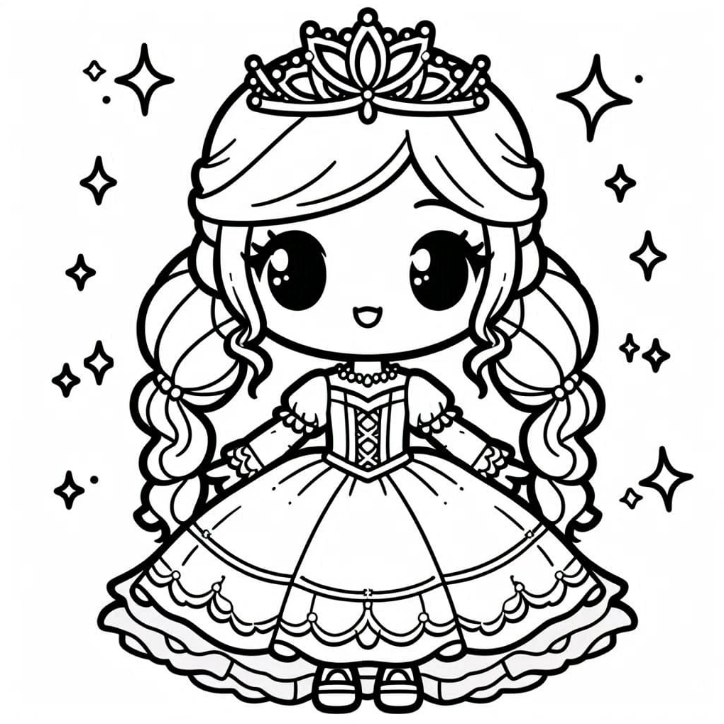 Tranh tô màu công chúa chibi cute nhất thế gian