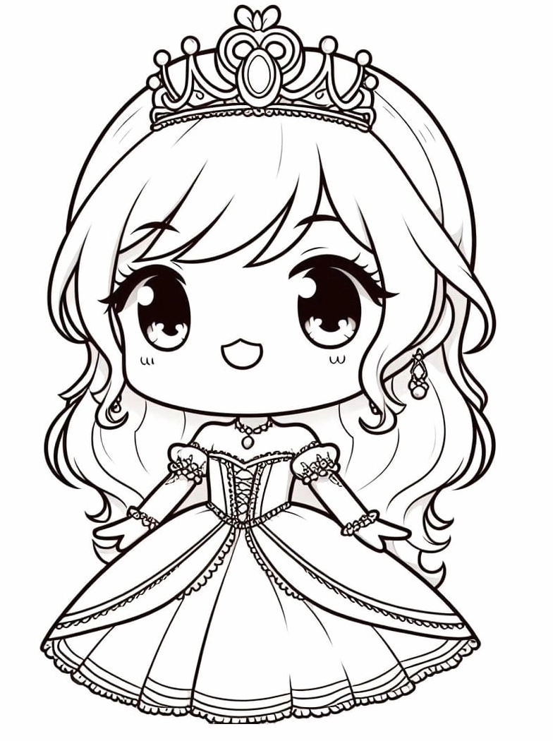 Tranh tô màu công chúa chibi đáng yêu cute vạn người mê
