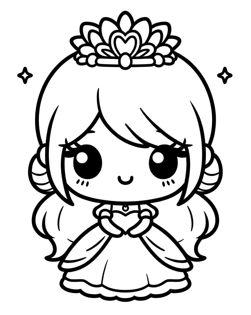 Tranh tô màu công chúa chibi dễ thương nhất rực rỡ sắc màu