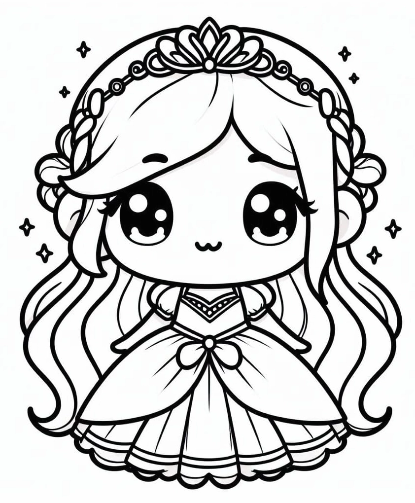 Tranh tô màu công chúa chibi mỉm cười thân thiện