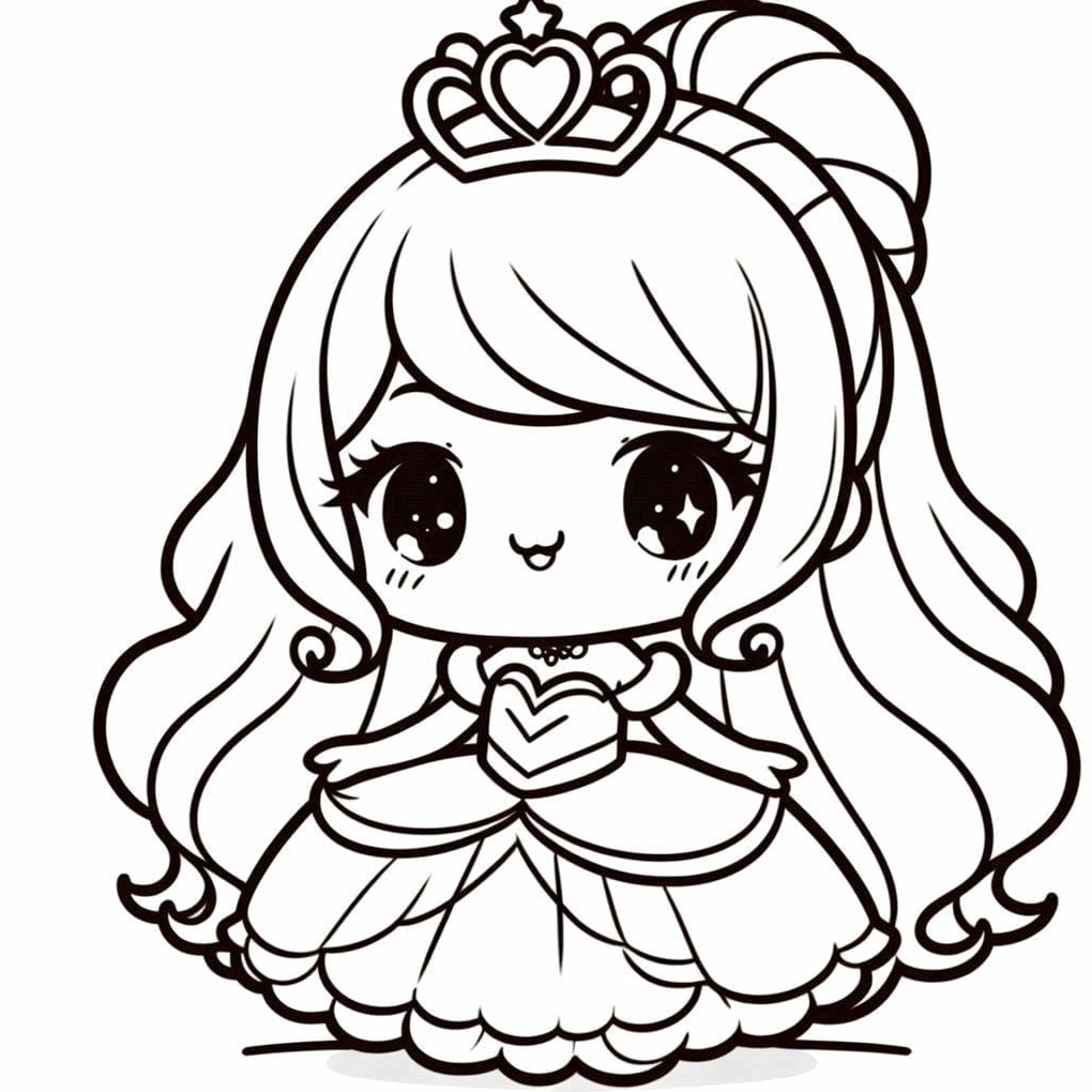 Tranh tô màu công chúa chibi nhỏ bé đang vui đùa