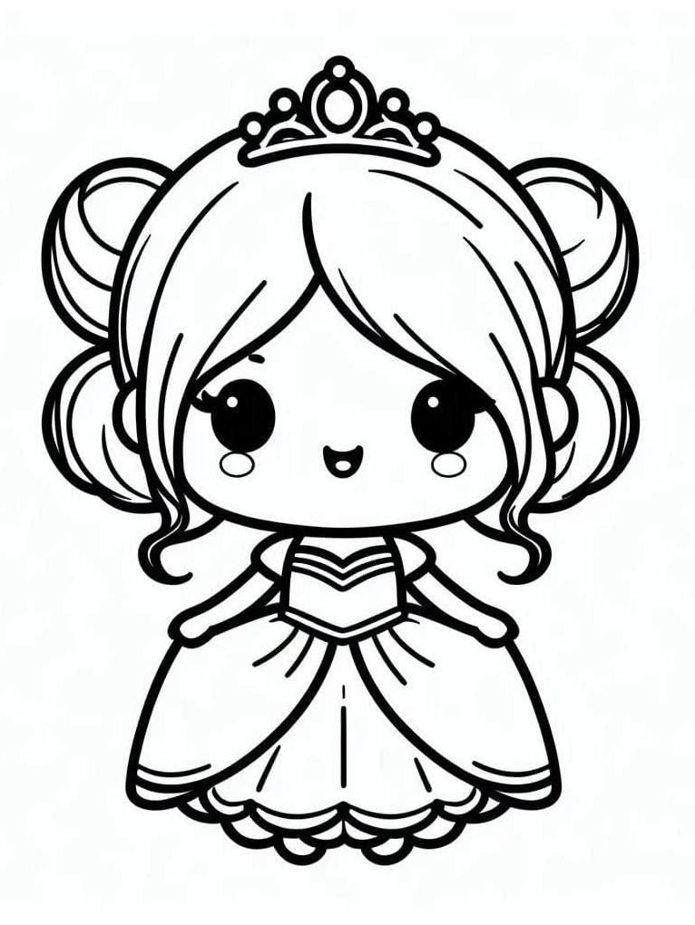 Tranh tô màu công chúa chibi nhỏ đáng yêu cầm bông hoa