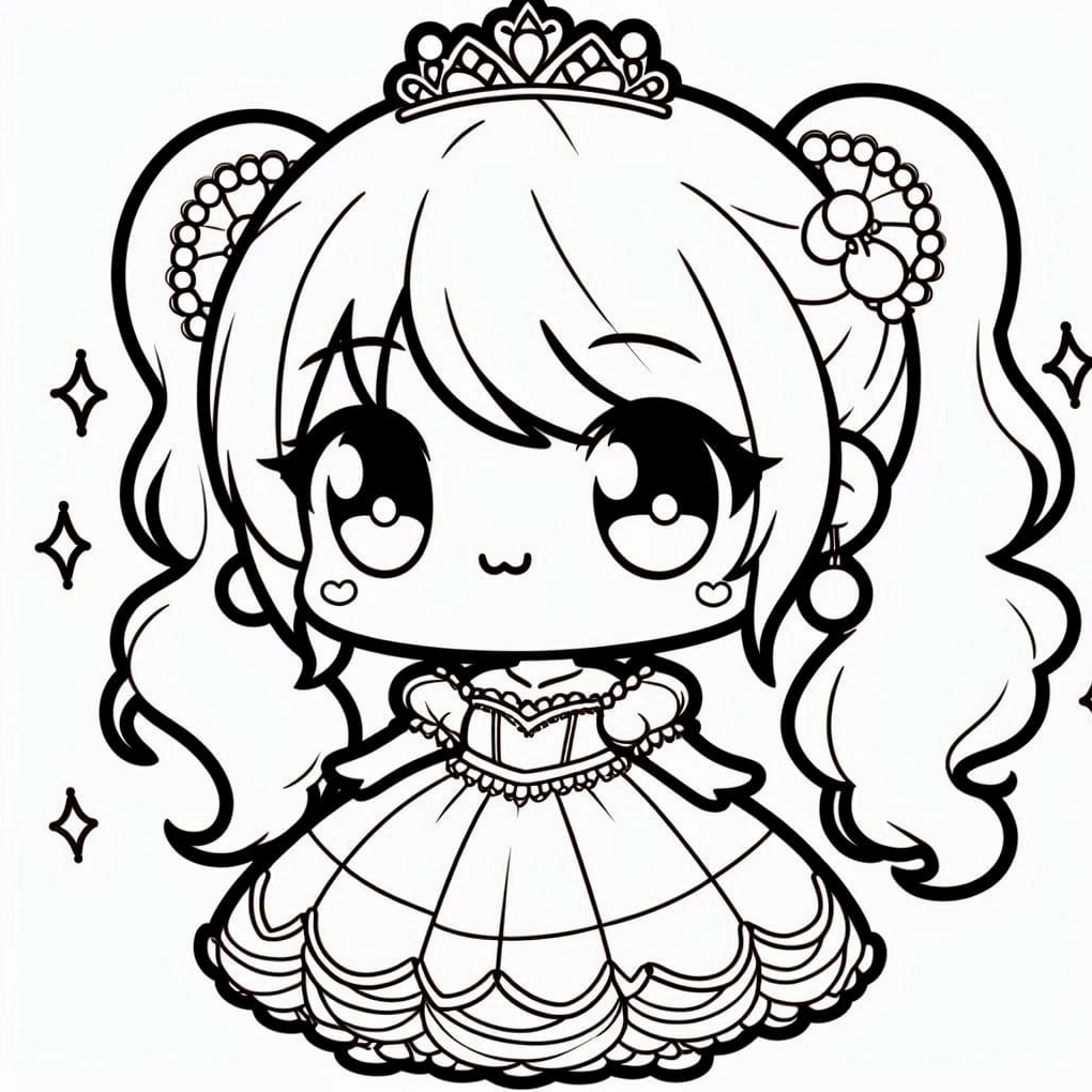 Tranh tô màu công chúa chibi nhỏ nhắn ngộ nghĩnh