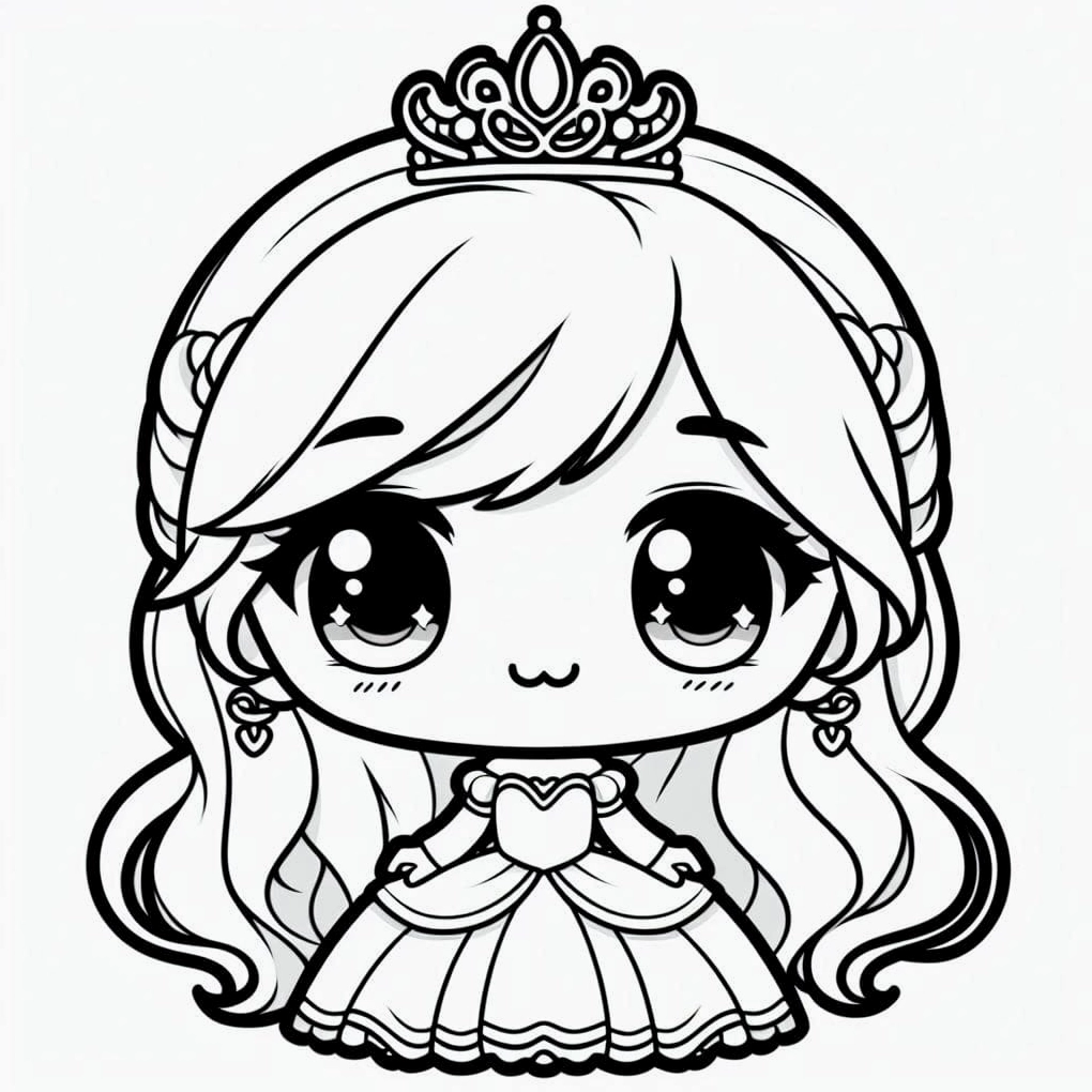 Tranh tô màu công chúa chibi rất cute với đôi má hồng