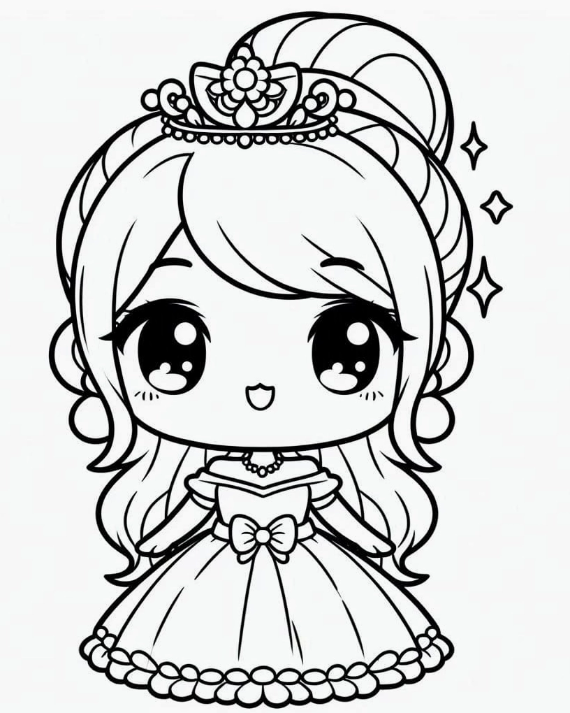 Tranh tô màu công chúa chibi rất đáng yêu và ngộ nghĩnh