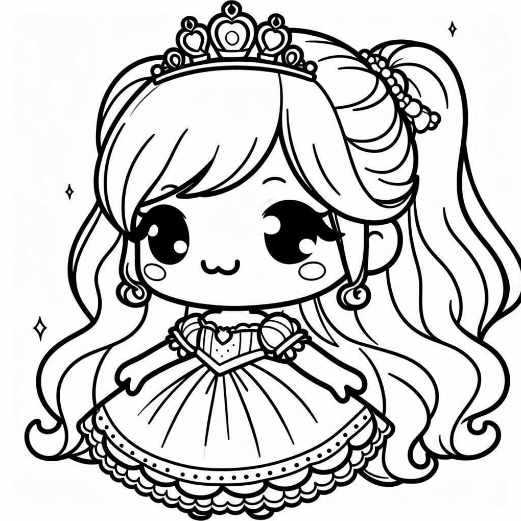 Tranh tô màu công chúa chibi thân thiện vẫy tay chào