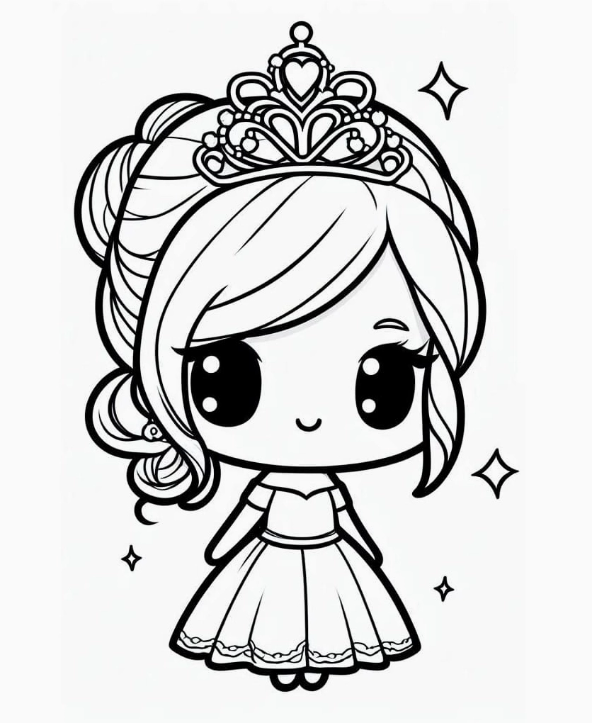 Tranh tô màu công chúa chibi vui mừng nhảy múa